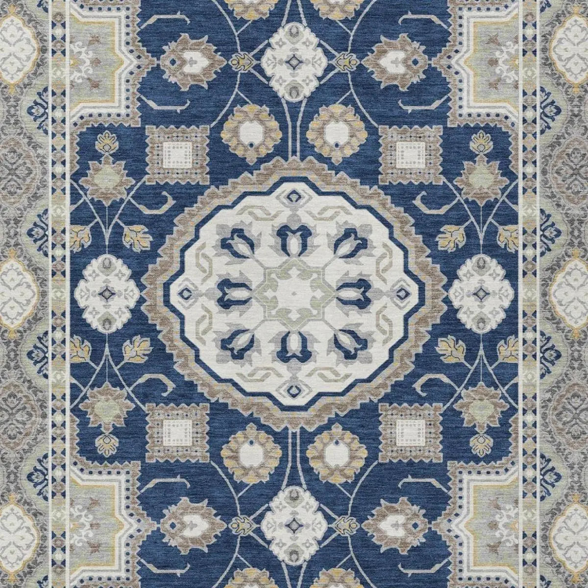 10' X 14' Navy Blue And Blue Floral Medallion Washable Indoor Outdoor Area Rug Homeroots Outdoor