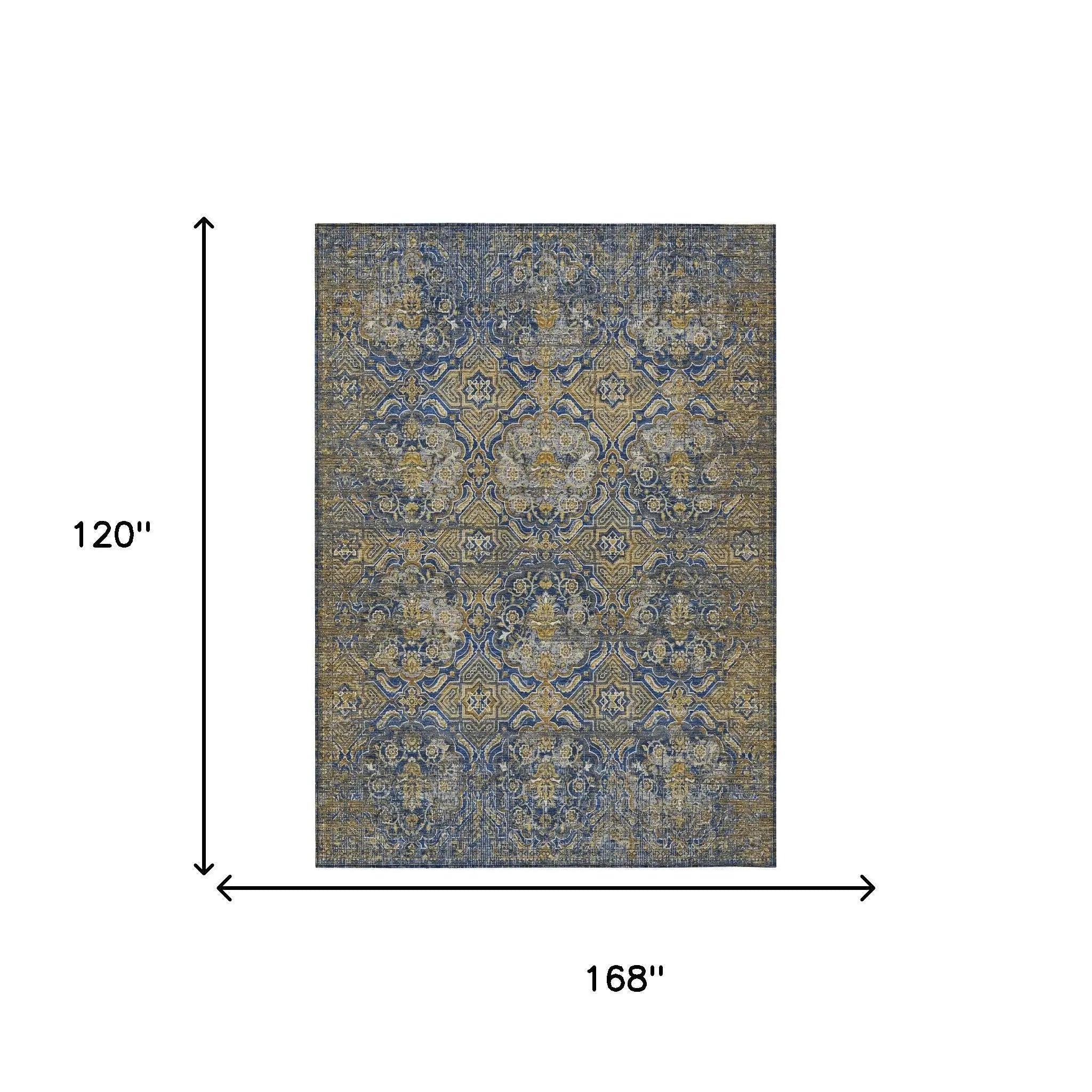 10' X 14' Navy Blue And Blue Floral Washable Indoor Outdoor Area Rug Homeroots Outdoor