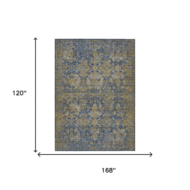 10' X 14' Navy Blue And Blue Floral Washable Indoor Outdoor Area Rug Homeroots Outdoor