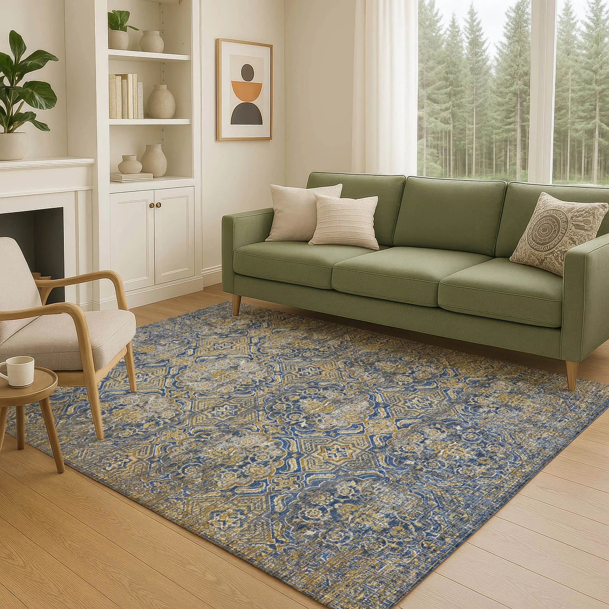 10' X 14' Navy Blue And Blue Floral Washable Indoor Outdoor Area Rug Homeroots Outdoor