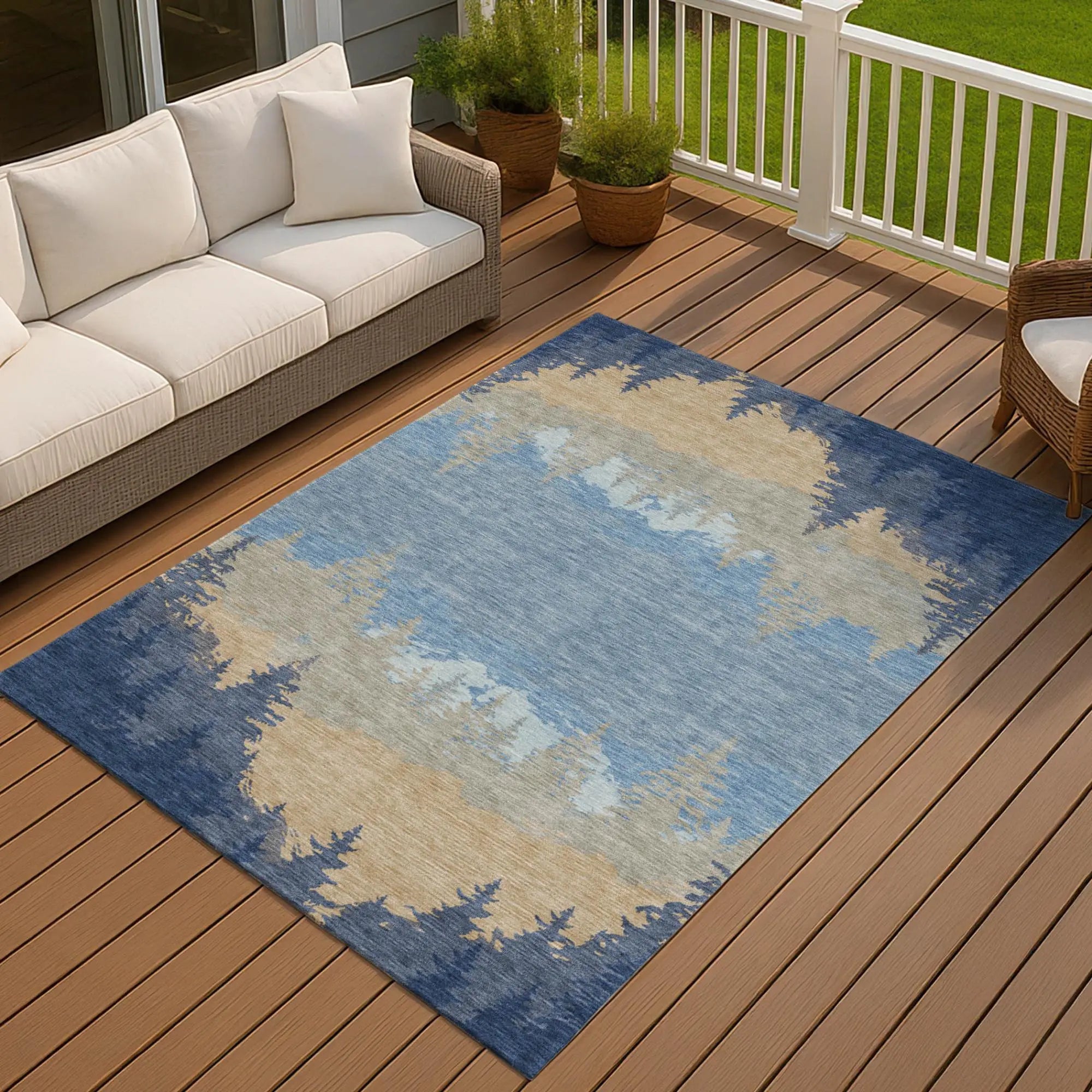 10' X 14' Navy Blue And Blue Floral Washable Indoor Outdoor Area Rug Homeroots Outdoor