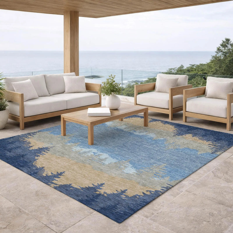 10' X 14' Navy Blue And Blue Floral Washable Indoor Outdoor Area Rug Homeroots Outdoor
