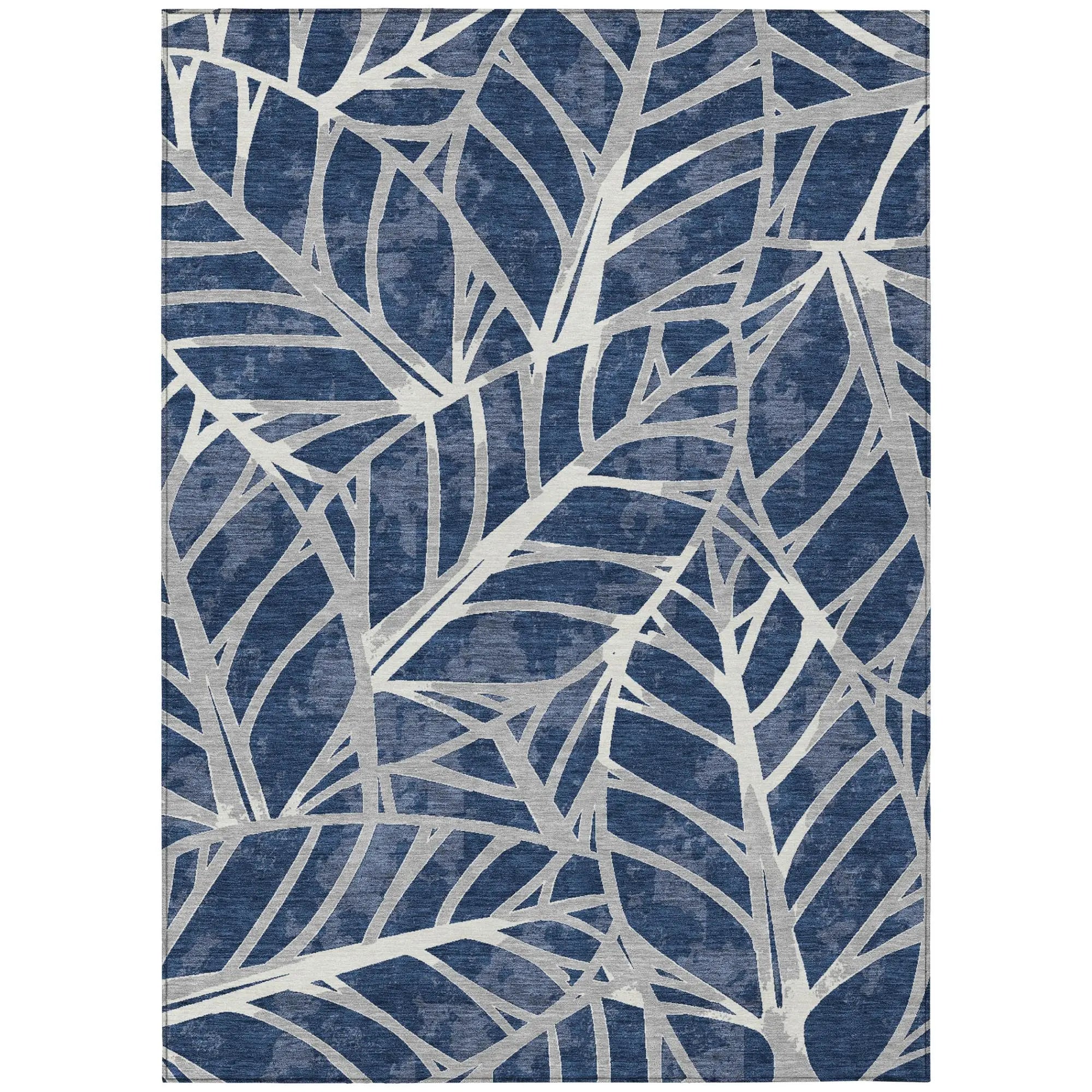 10' X 14' Navy Blue And Blue Floral Washable Indoor Outdoor Area Rug Homeroots Outdoor