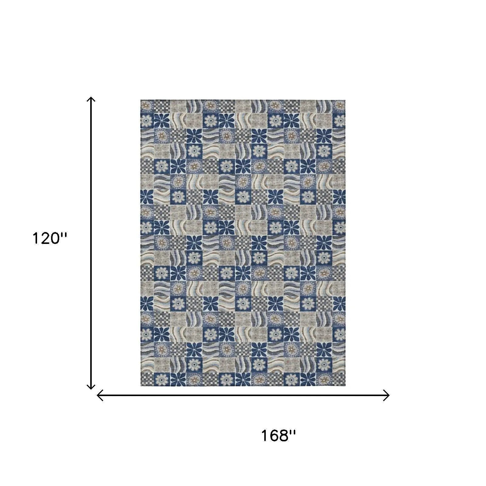10' X 14' Navy Blue And Blue Floral Washable Indoor Outdoor Area Rug Homeroots Outdoor