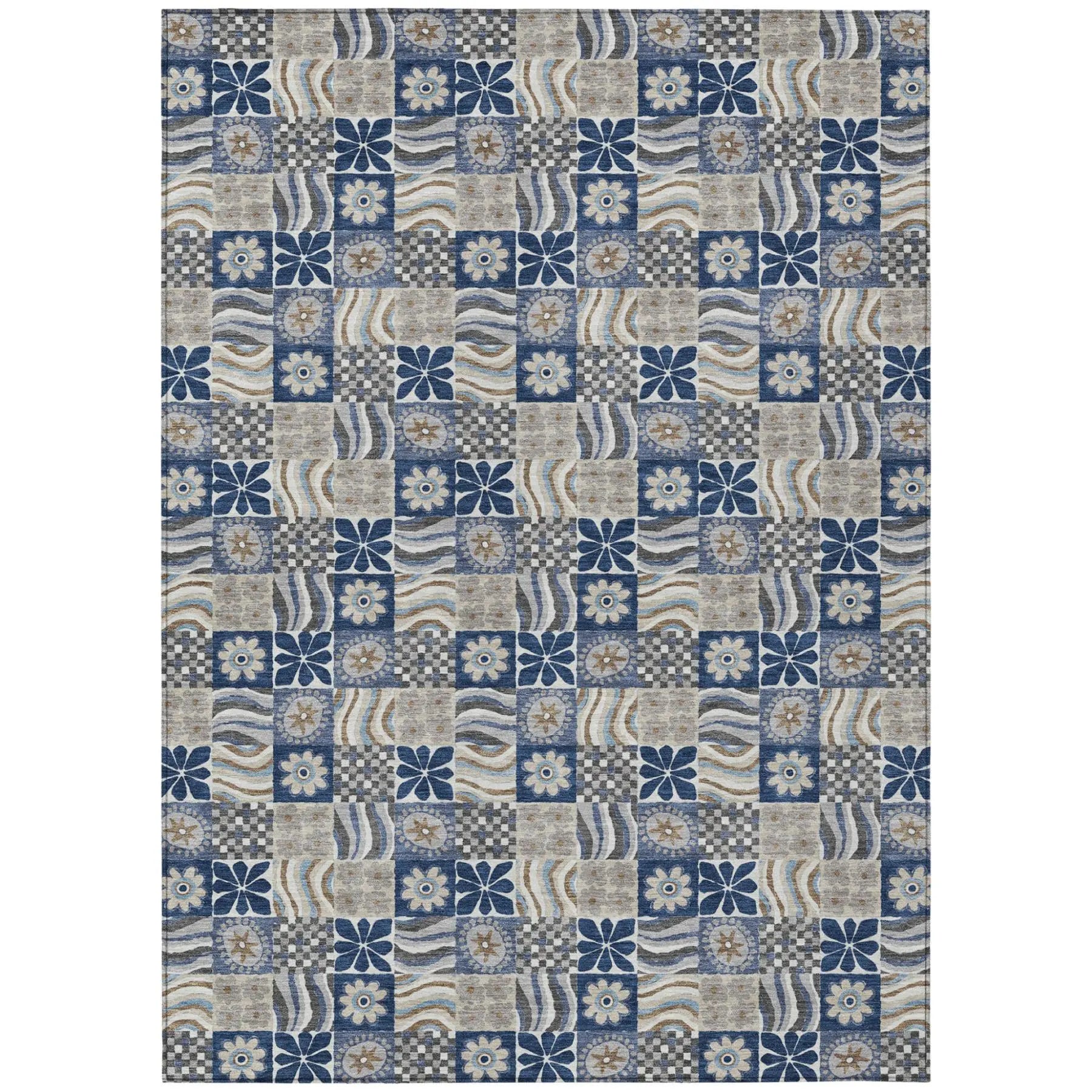 10' X 14' Navy Blue And Blue Floral Washable Indoor Outdoor Area Rug Homeroots Outdoor