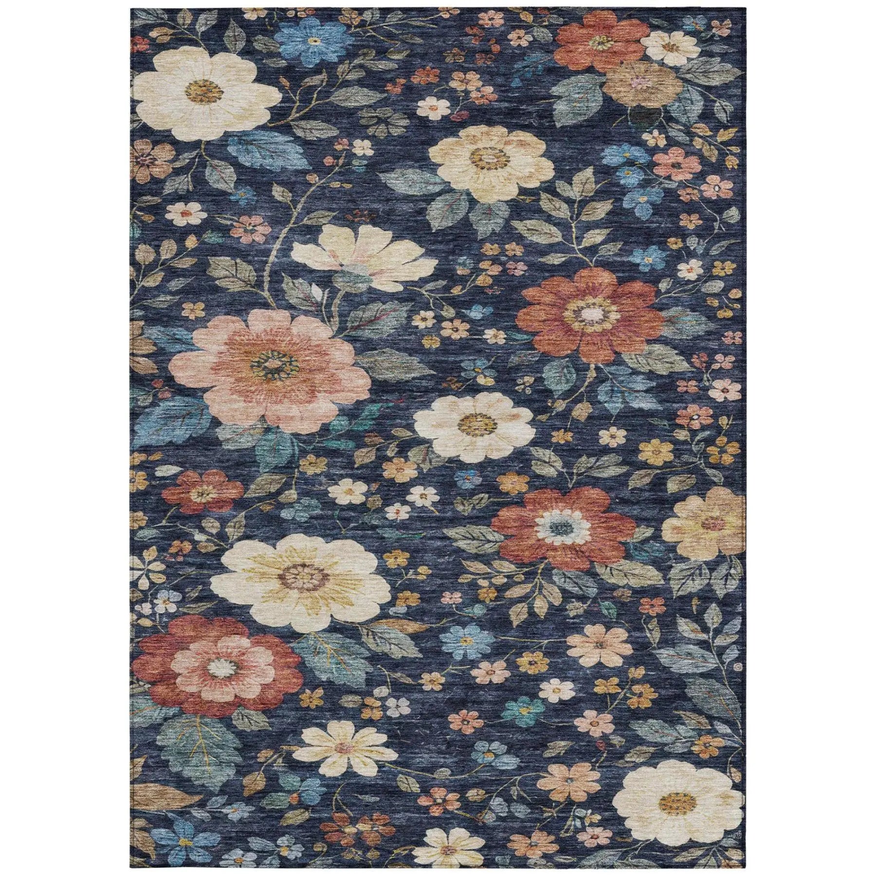 10' X 14' Navy Blue And Blue Floral Washable Indoor Outdoor Area Rug Homeroots Outdoor