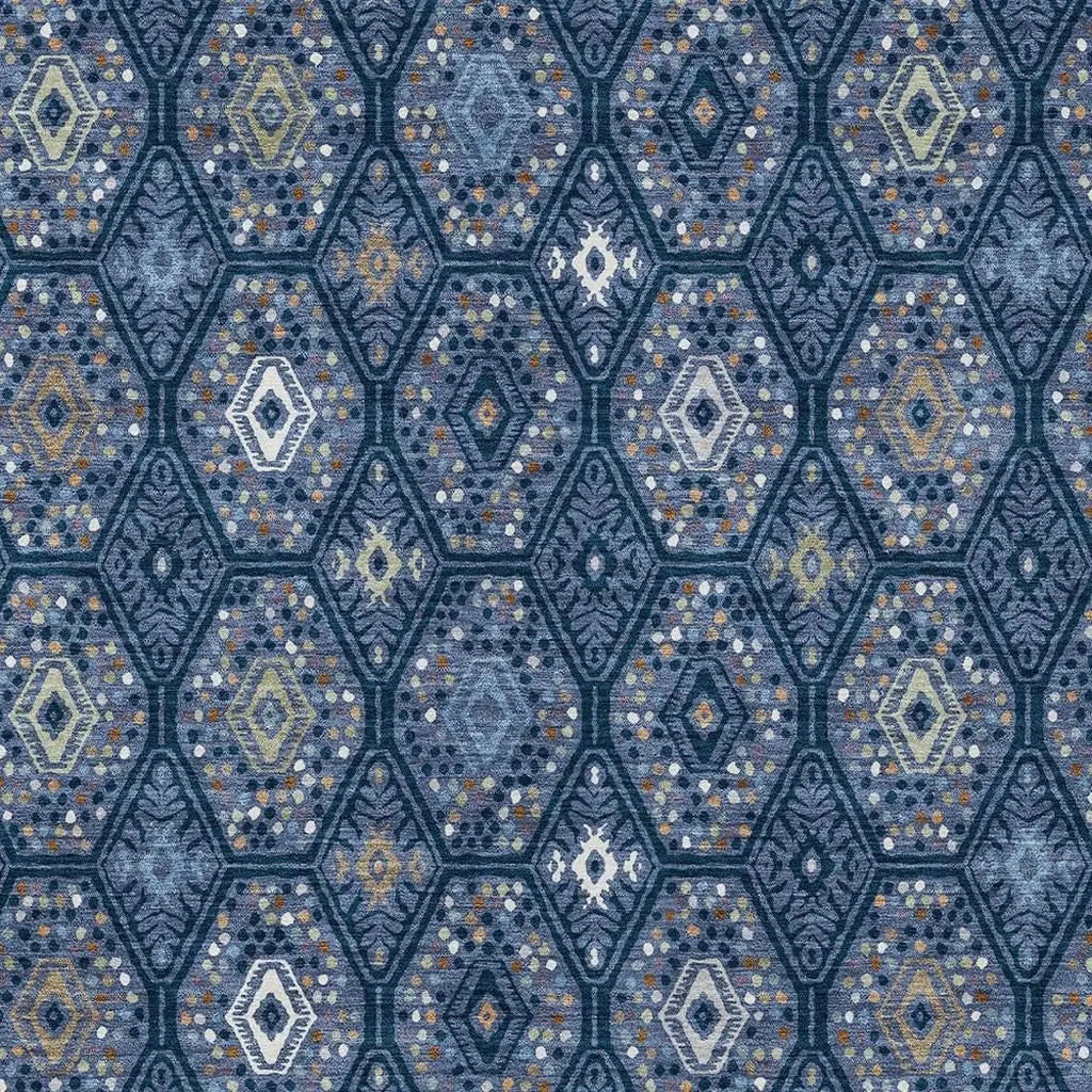 10' X 14' Navy Blue And Blue Geometric Washable Indoor Outdoor Area Rug Homeroots Outdoor