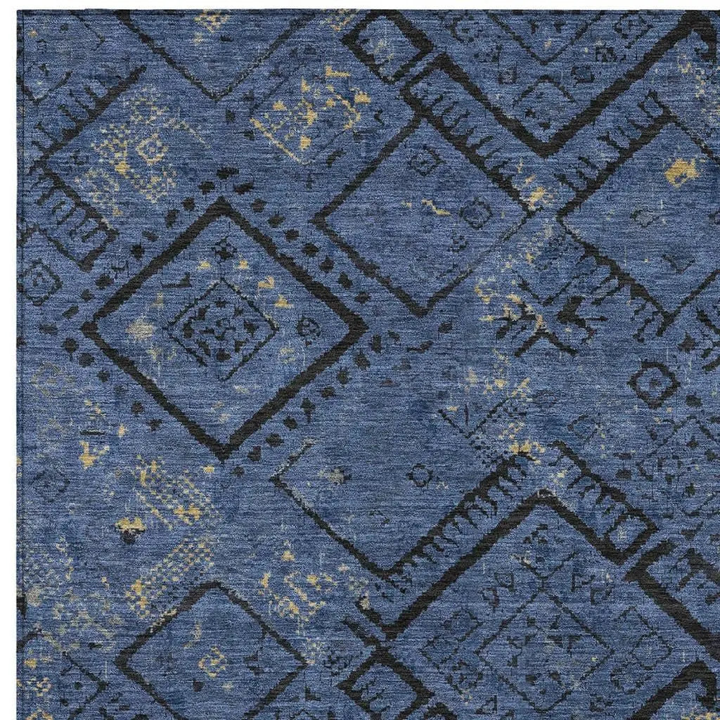 10' X 14' Navy Blue And Blue Geometric Washable Indoor Outdoor Area Rug Homeroots Outdoor