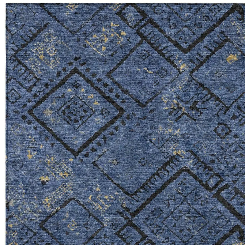 10' X 14' Navy Blue And Blue Geometric Washable Indoor Outdoor Area Rug Homeroots Outdoor