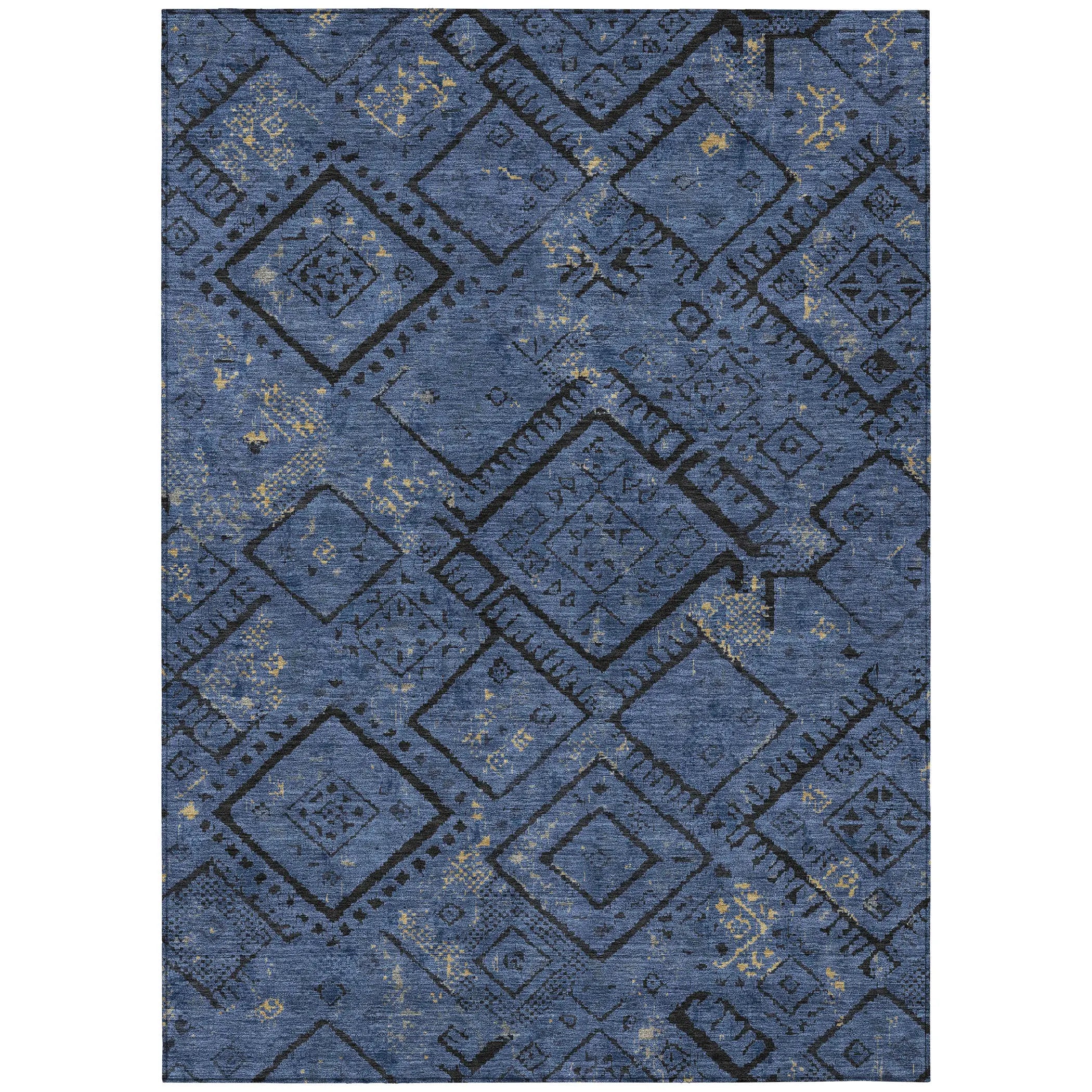 10' X 14' Navy Blue And Blue Geometric Washable Indoor Outdoor Area Rug Homeroots Outdoor