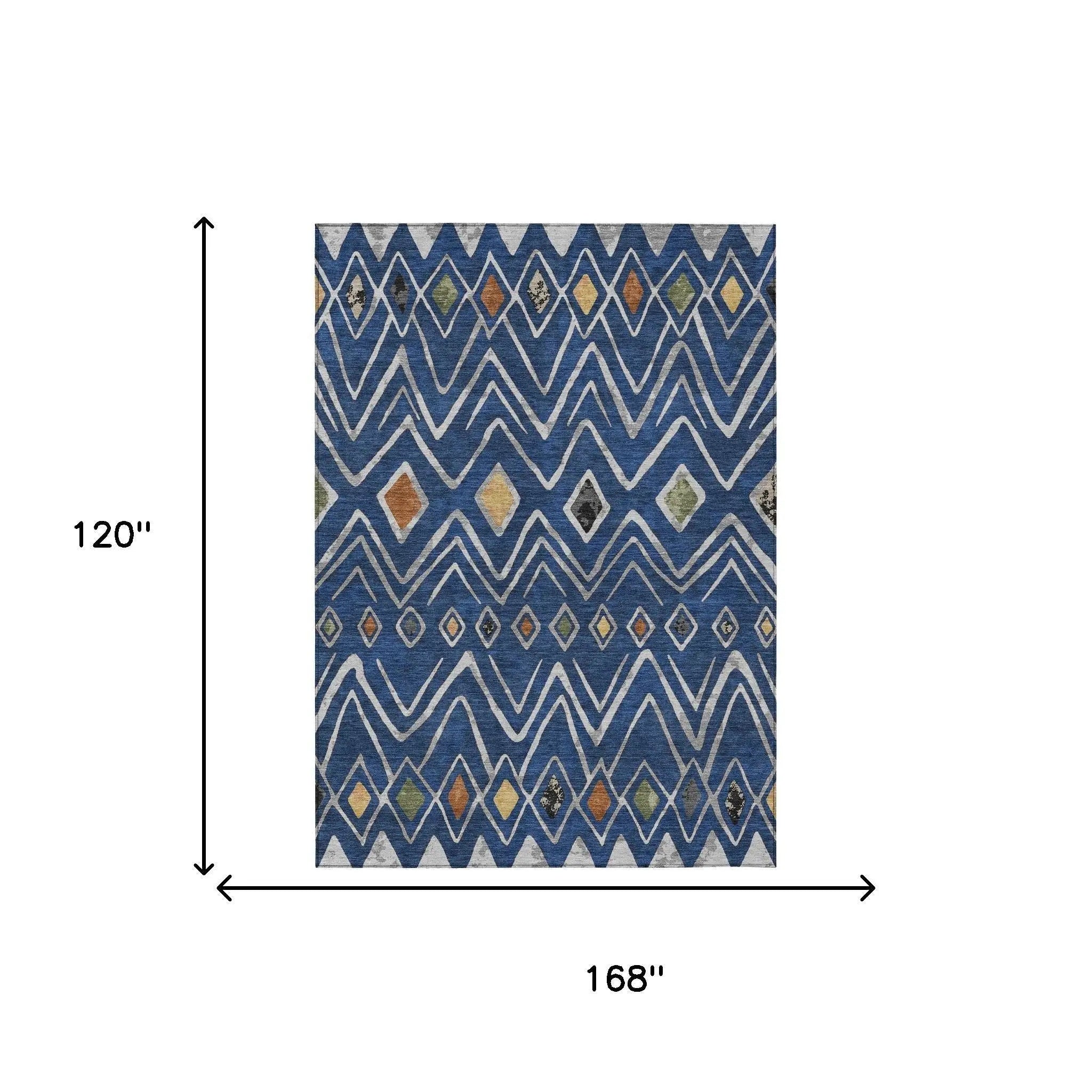 10' X 14' Navy Blue And Blue Geometric Washable Indoor Outdoor Area Rug Homeroots Outdoor