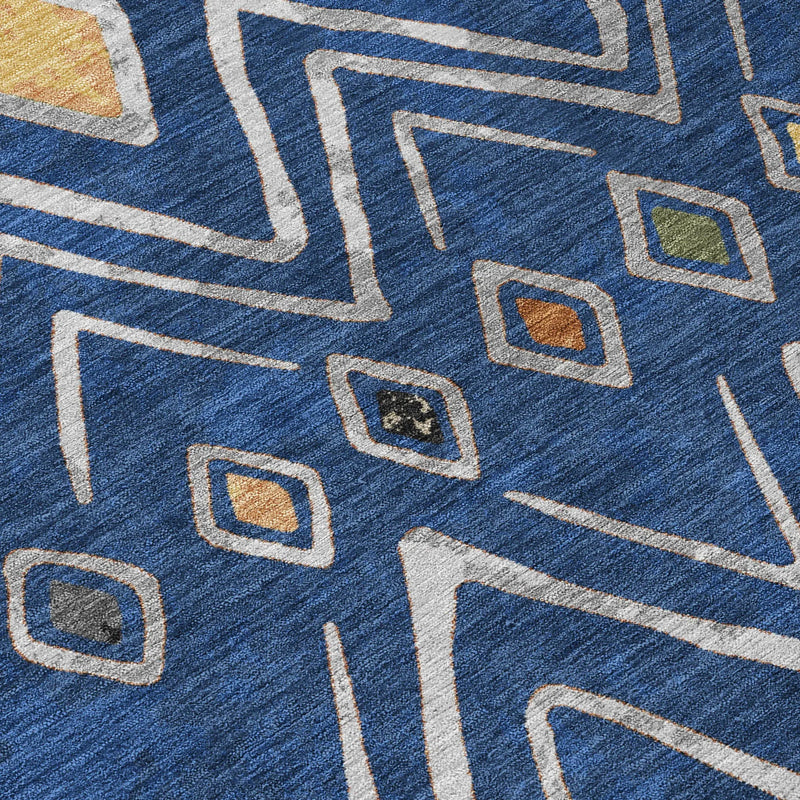 10' X 14' Navy Blue And Blue Geometric Washable Indoor Outdoor Area Rug Homeroots Outdoor