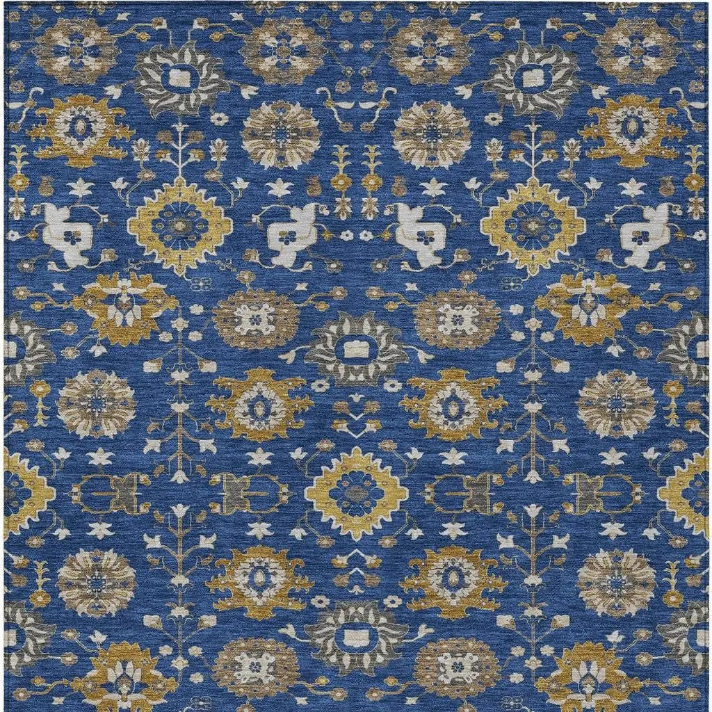 10' X 14' Navy Blue And Blue Geometric Washable Indoor Outdoor Area Rug Homeroots Outdoor