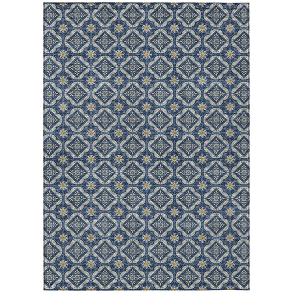 10' X 14' Navy Blue And Blue Geometric Washable Indoor Outdoor Area Rug Homeroots Outdoor