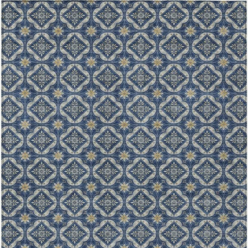 10' X 14' Navy Blue And Blue Geometric Washable Indoor Outdoor Area Rug Homeroots Outdoor