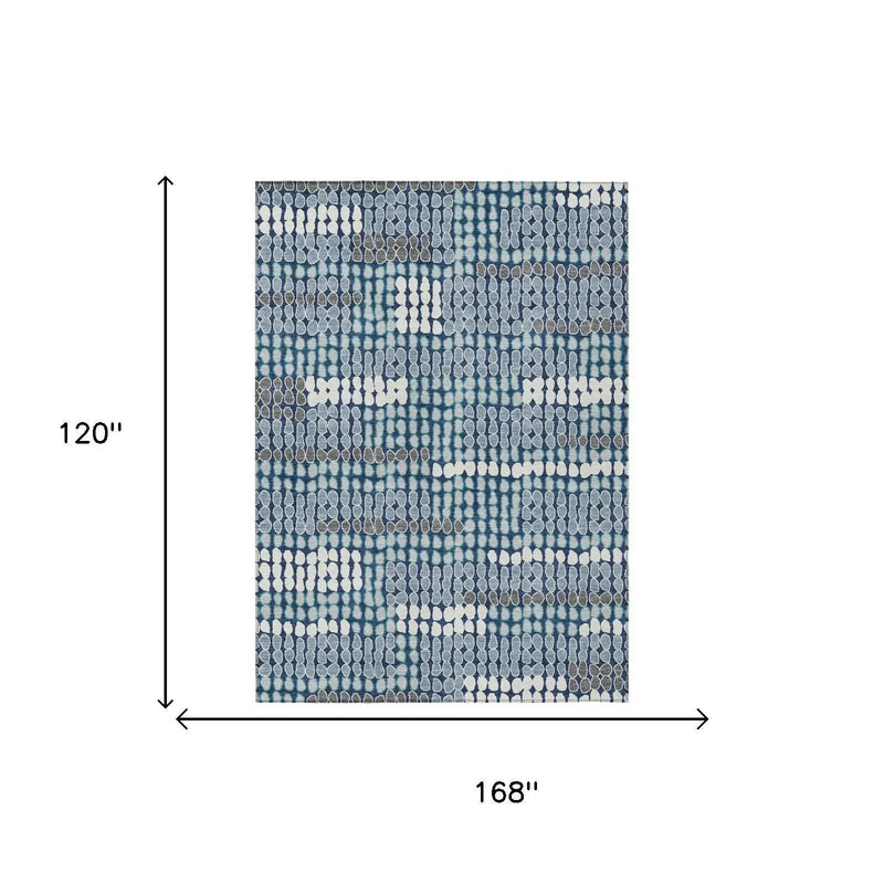 10' X 14' Navy Blue And Blue Geometric Washable Indoor Outdoor Area Rug Homeroots Outdoor