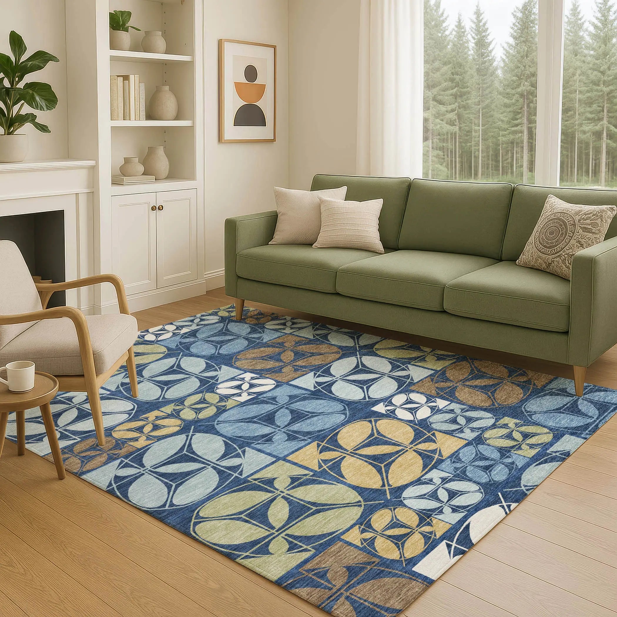 10' X 14' Navy Blue And Blue Geometric Washable Indoor Outdoor Area Rug Homeroots Outdoor