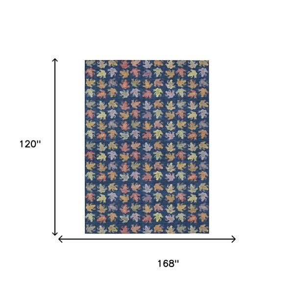 10' X 14' Navy Blue And Blue Geometric Washable Indoor Outdoor Area Rug Homeroots Outdoor