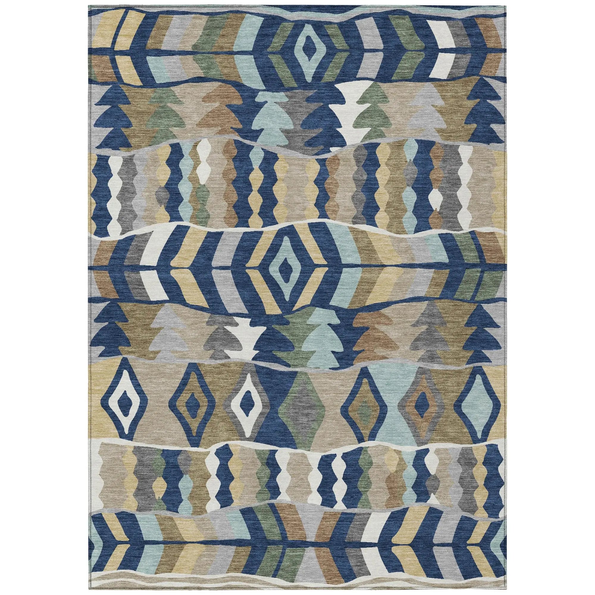 10' X 14' Navy Blue And Blue Geometric Washable Indoor Outdoor Area Rug Homeroots Outdoor