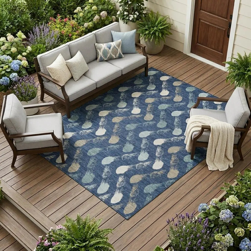 10' X 14' Navy Blue And Blue Geometric Washable Indoor Outdoor Area Rug Homeroots Outdoor