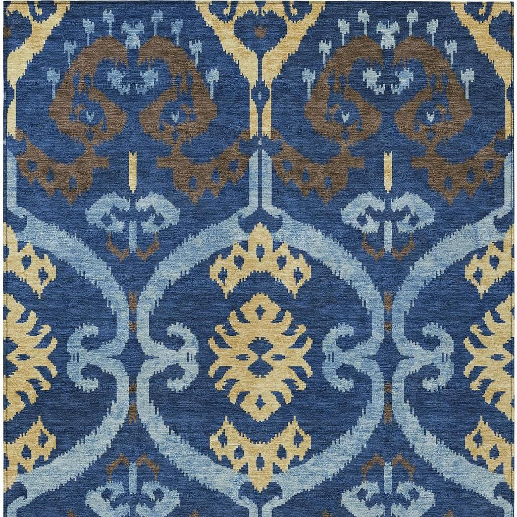 10' X 14' Navy Blue And Blue Ikat Washable Indoor Outdoor Area Rug Homeroots Outdoor