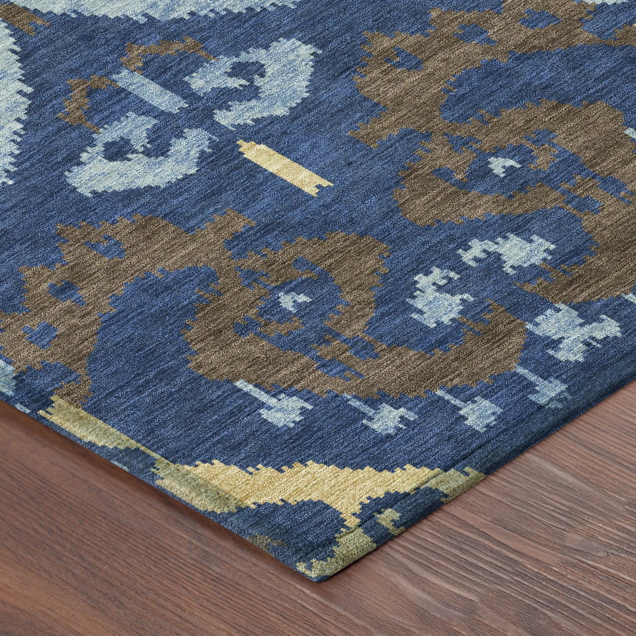 10' X 14' Navy Blue And Blue Ikat Washable Indoor Outdoor Area Rug Homeroots Outdoor