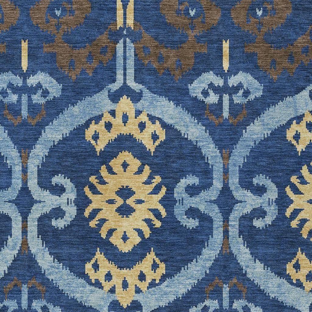 10' X 14' Navy Blue And Blue Ikat Washable Indoor Outdoor Area Rug Homeroots Outdoor