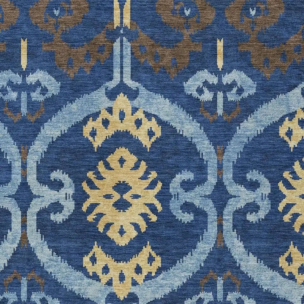 10' X 14' Navy Blue And Blue Ikat Washable Indoor Outdoor Area Rug Homeroots Outdoor