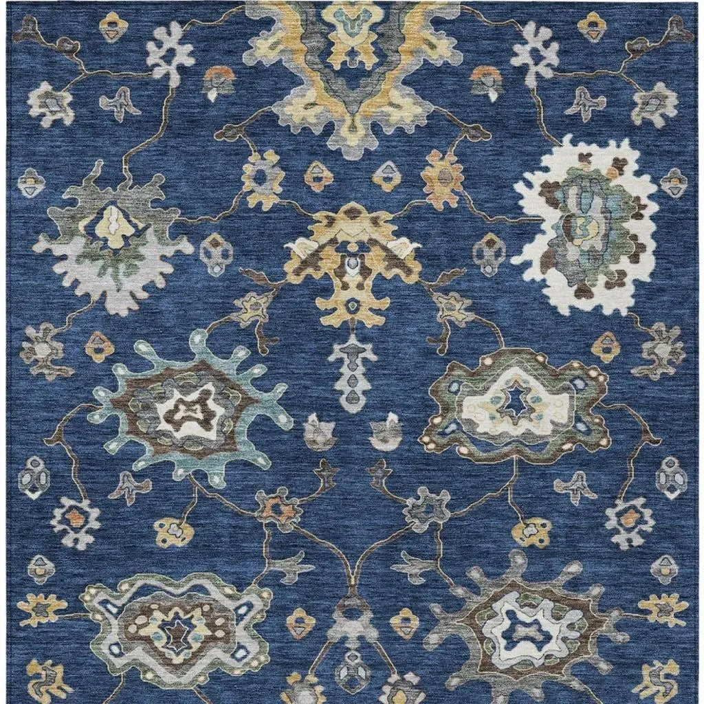 10' X 14' Navy Blue And Blue Oriental Washable Indoor Outdoor Area Rug Homeroots Outdoor