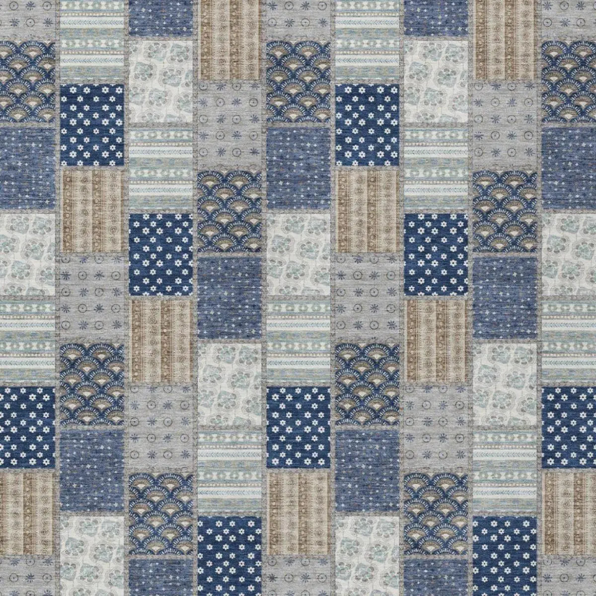 10' X 14' Navy Blue And Blue Patchwork Washable Indoor Outdoor Area Rug Homeroots Outdoor
