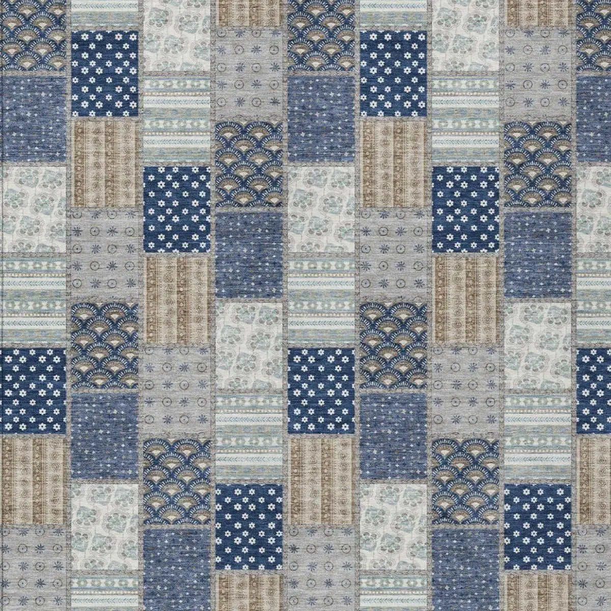 10' X 14' Navy Blue And Blue Patchwork Washable Indoor Outdoor Area Rug Homeroots Outdoor