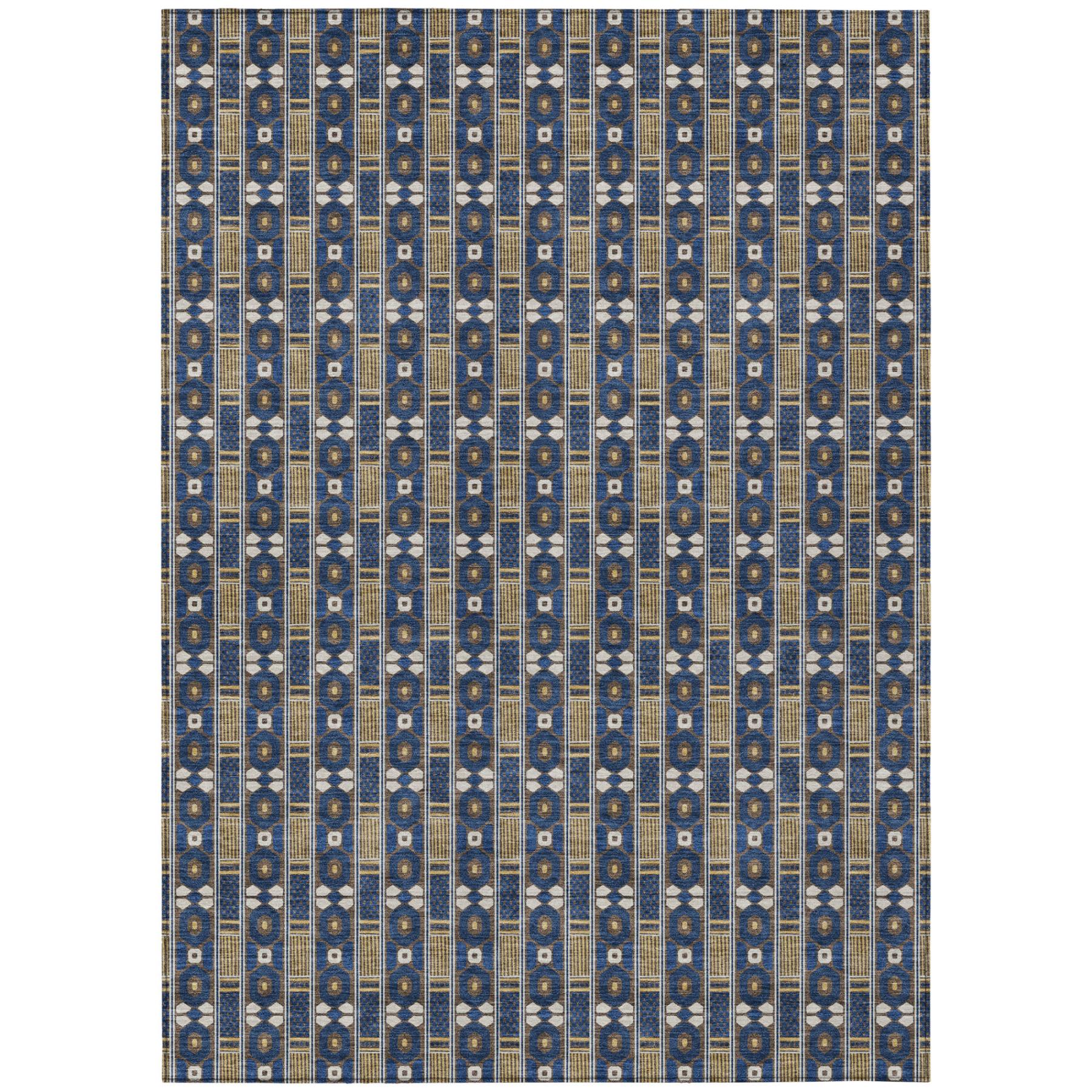 10' X 14' Navy Blue And Blue Striped Washable Indoor Outdoor Area Rug Homeroots Outdoor