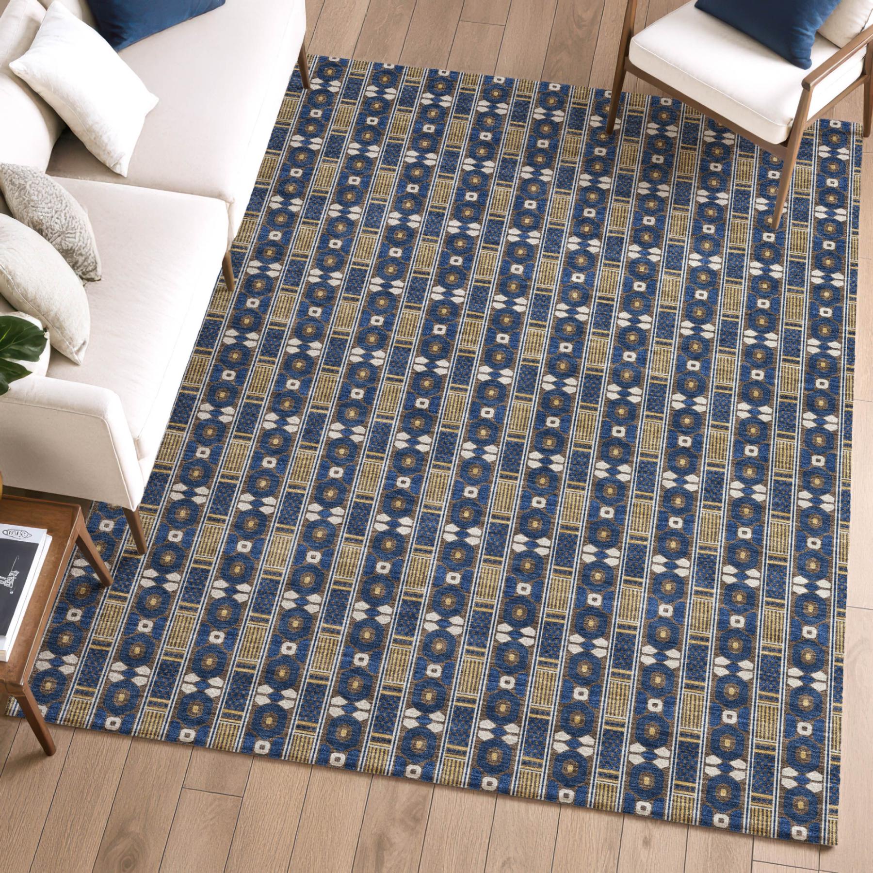 10' X 14' Navy Blue And Blue Striped Washable Indoor Outdoor Area Rug Homeroots Outdoor