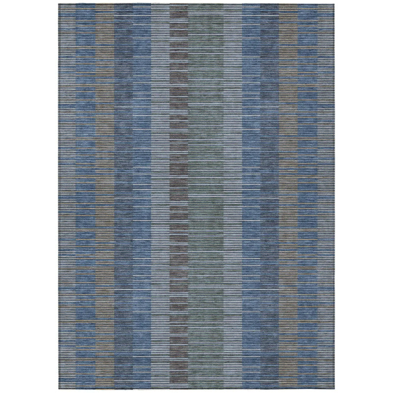 10' X 14' Navy Blue And Blue Striped Washable Indoor Outdoor Area Rug Homeroots Outdoor