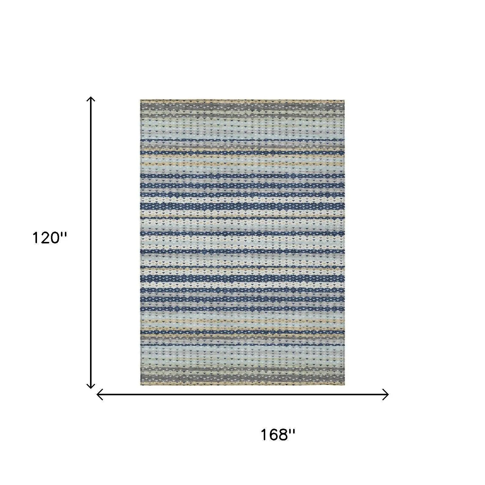 10' X 14' Navy Blue And Blue Striped Washable Indoor Outdoor Area Rug Homeroots Outdoor