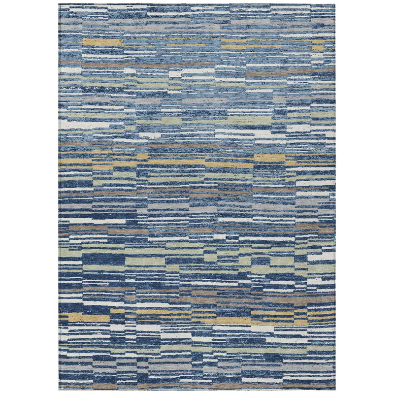 10' X 14' Navy Blue And Blue Striped Washable Indoor Outdoor Area Rug Homeroots Outdoor