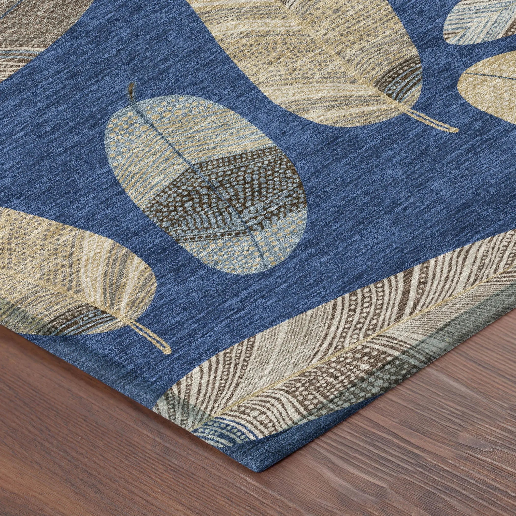 10' X 14' Navy Blue And Brown Botanical Leaves Washable Indoor Outdoor Area Rug Homeroots Outdoor