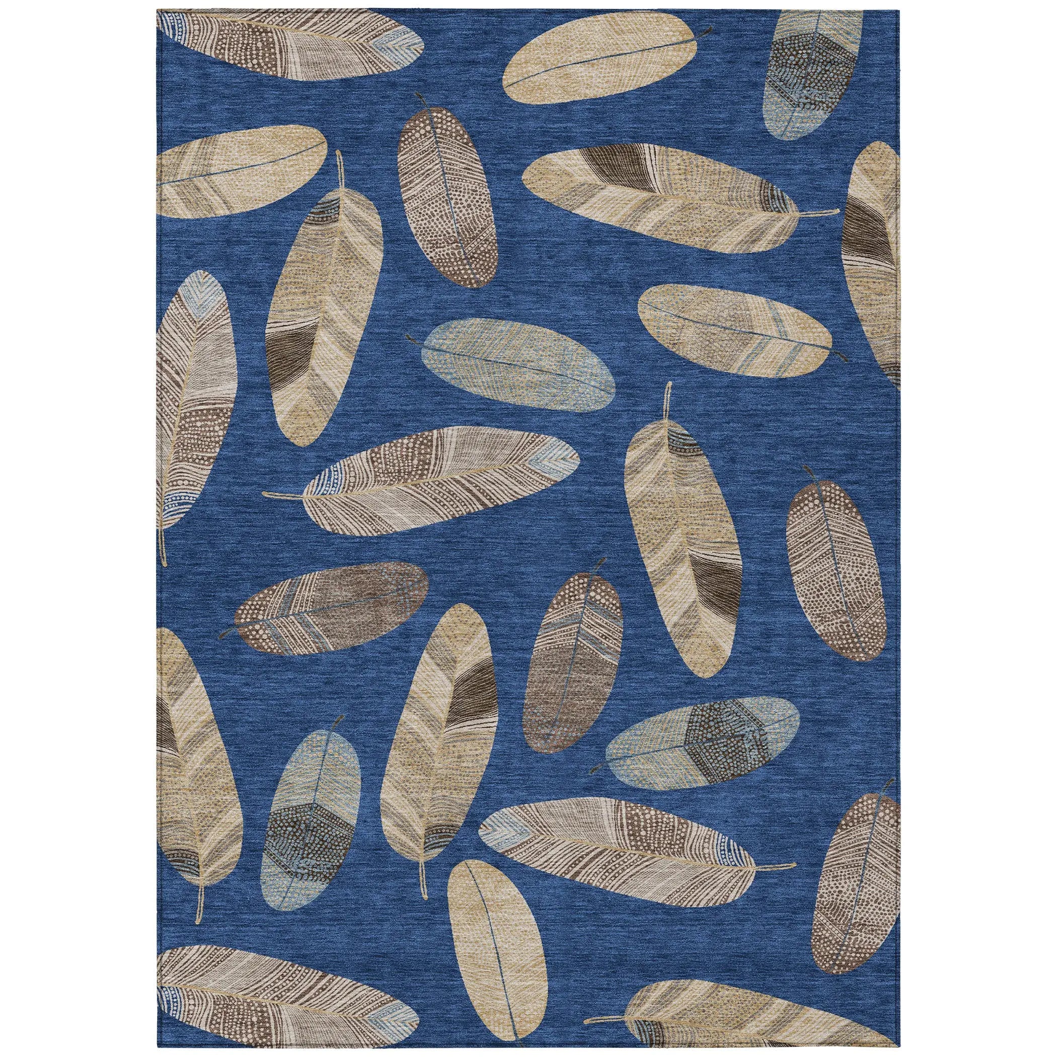 10' X 14' Navy Blue And Brown Botanical Leaves Washable Indoor Outdoor Area Rug Homeroots Outdoor