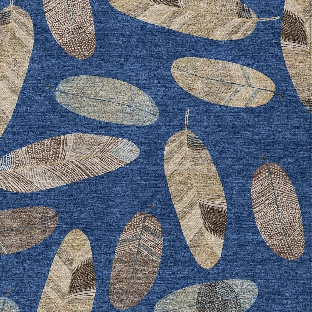 10' X 14' Navy Blue And Brown Botanical Leaves Washable Indoor Outdoor Area Rug Homeroots Outdoor