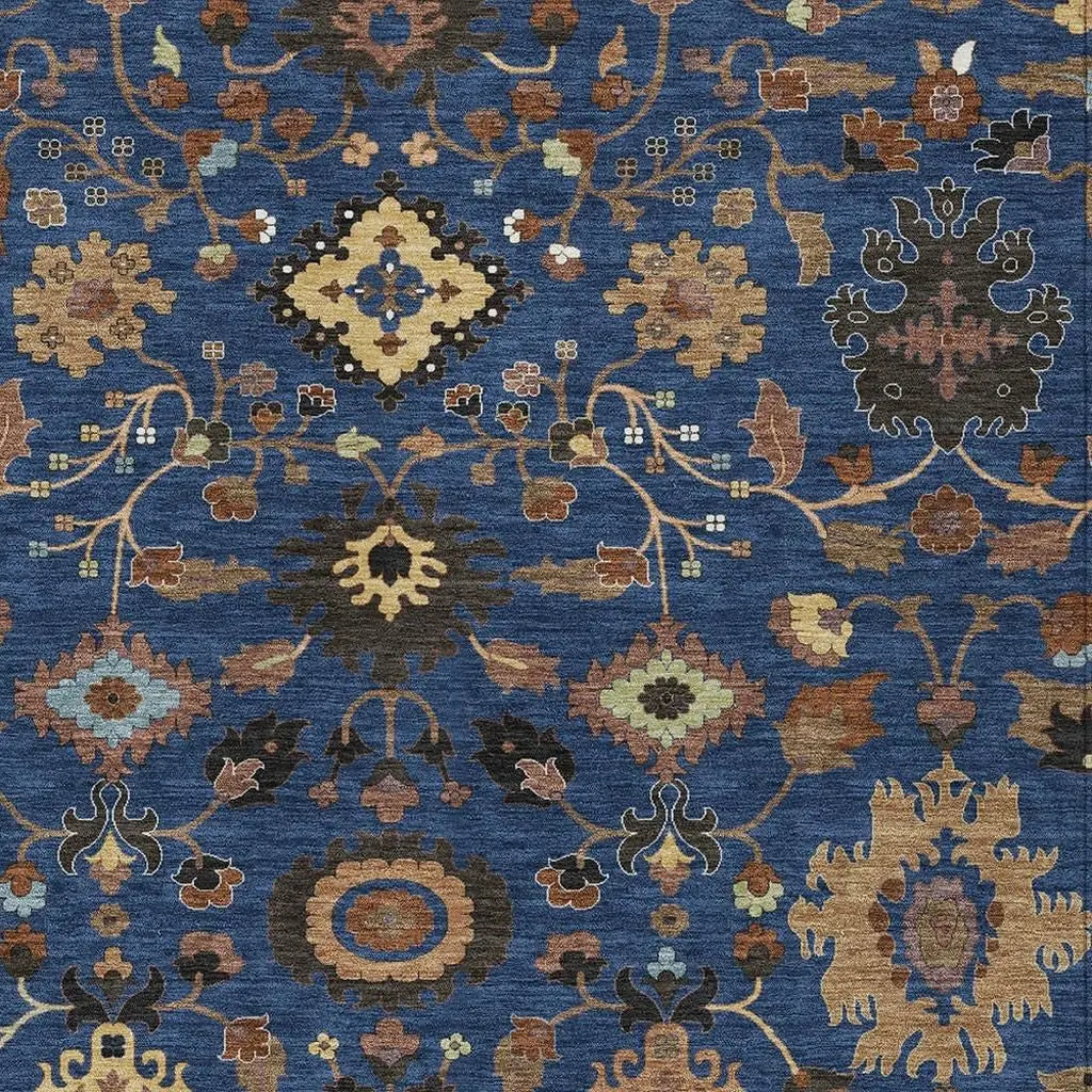 10' X 14' Navy Blue And Copper Floral Medallion Washable Indoor Outdoor Area Rug Homeroots Outdoor