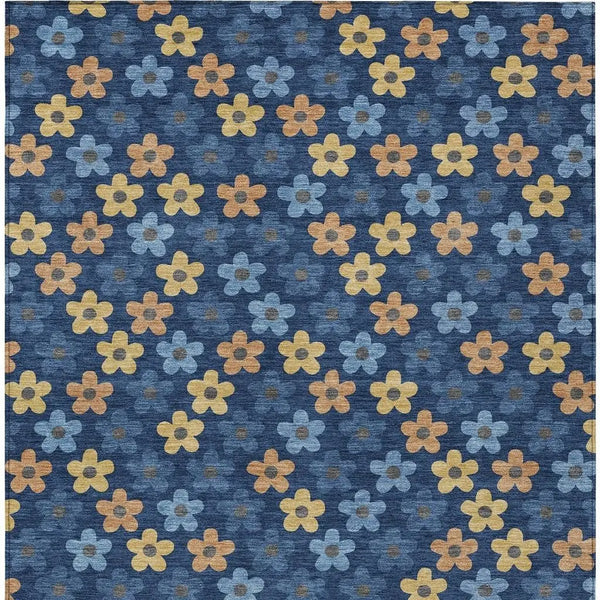 10' X 14' Navy Blue And Copper Floral Washable Indoor Outdoor Area Rug Homeroots Outdoor