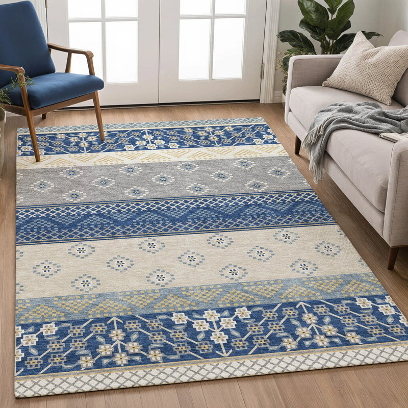 10' X 14' Navy Blue And Copper Striped Washable Indoor Outdoor Area Rug Homeroots Outdoor