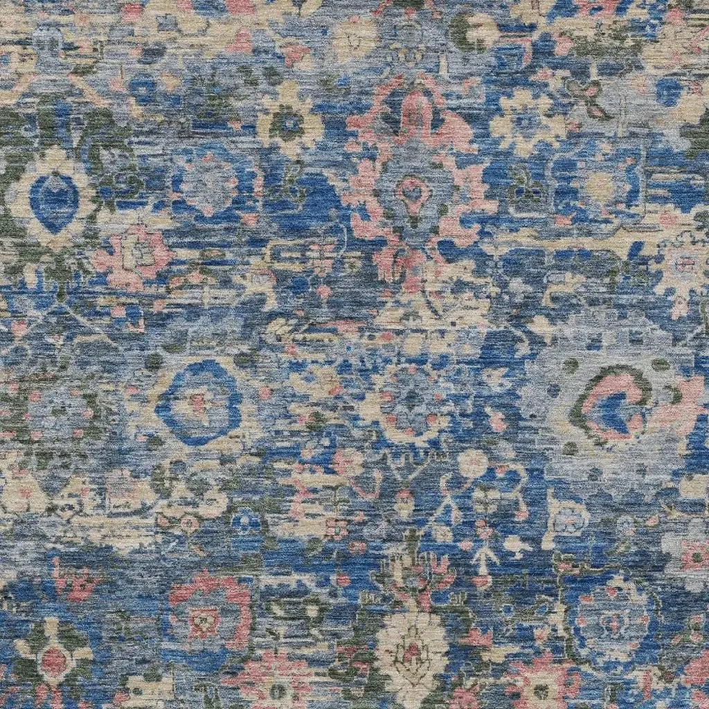 10' X 14' Navy Blue And Denim Blue Floral Washable Indoor Outdoor Area Rug Homeroots Outdoor