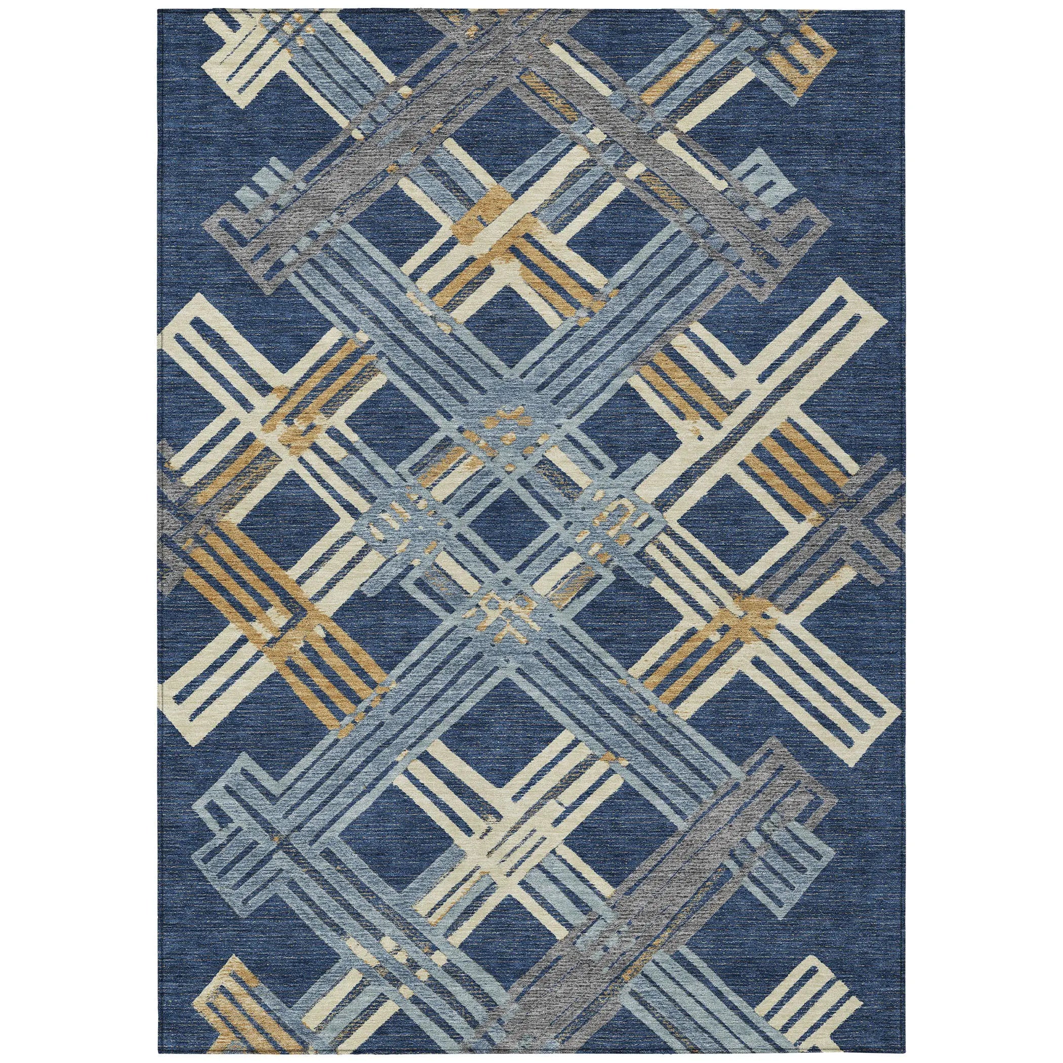 10' X 14' Navy Blue And Denim Blue Geometric Washable Indoor Outdoor Area Rug Homeroots Outdoor