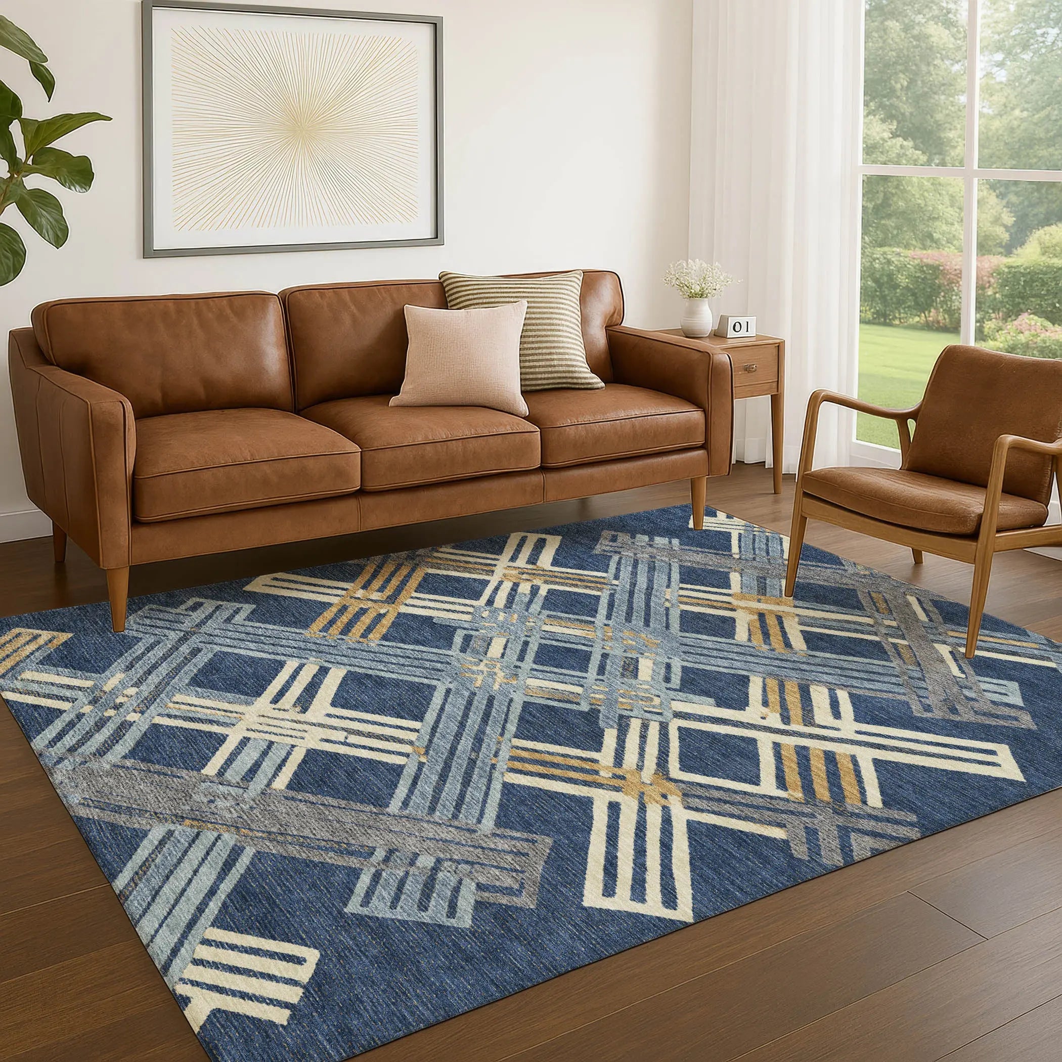 10' X 14' Navy Blue And Denim Blue Geometric Washable Indoor Outdoor Area Rug Homeroots Outdoor