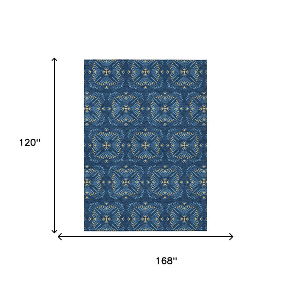 10' X 14' Navy Blue And Denim Blue Geometric Washable Indoor Outdoor Area Rug Homeroots Outdoor