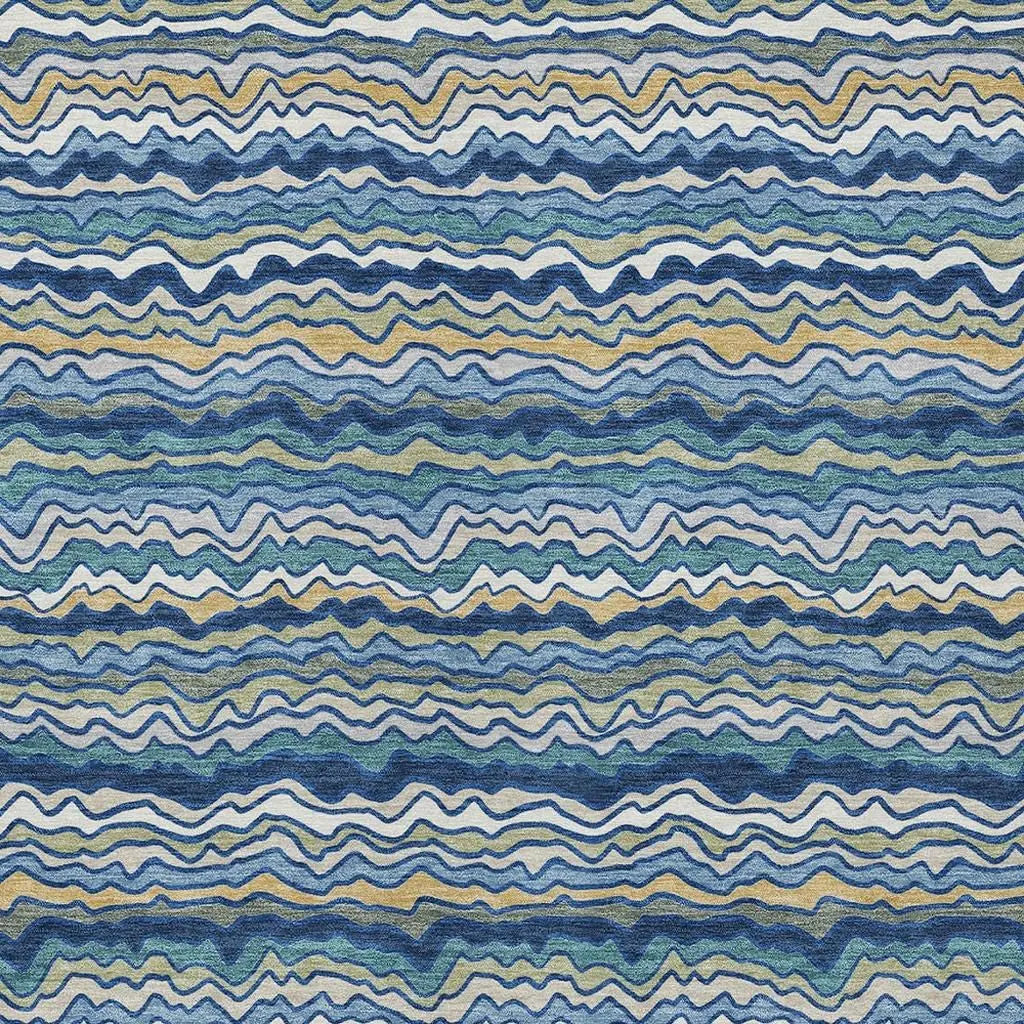 10' X 14' Navy Blue And Denim Blue Striped Washable Indoor Outdoor Area Rug Homeroots Outdoor
