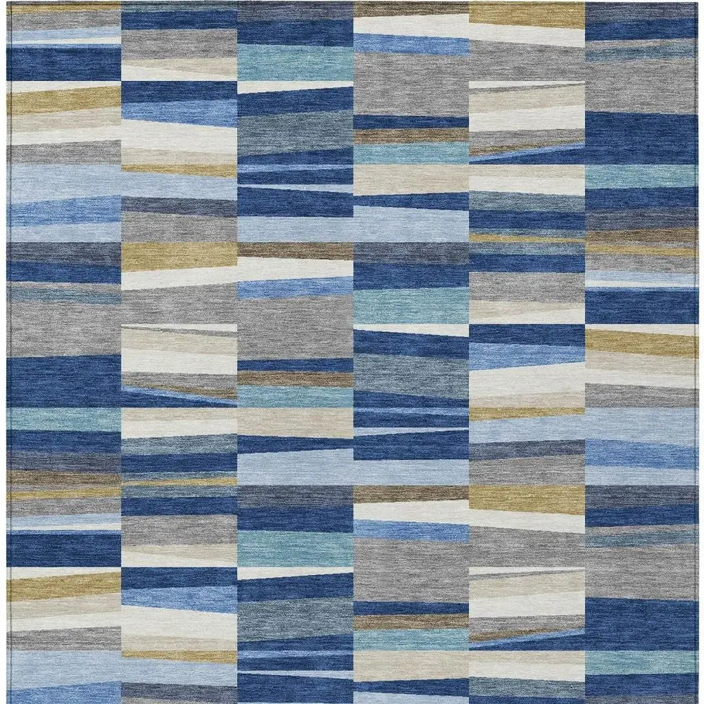 10' X 14' Navy Blue And Denim Blue Striped Washable Indoor Outdoor Area Rug Homeroots Outdoor