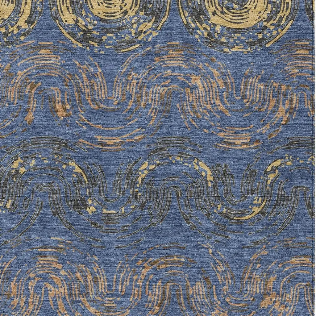 10' X 14' Navy Blue And Gold Abstract Washable Indoor Outdoor Area Rug Homeroots Outdoor