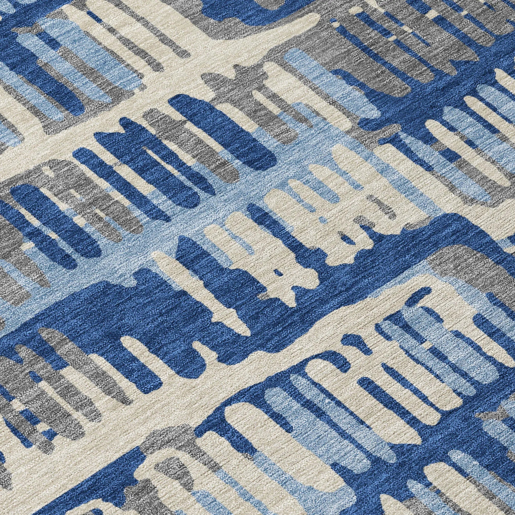 10' X 14' Navy Blue And Gray Abstract Washable Indoor Outdoor Area Rug Homeroots Outdoor